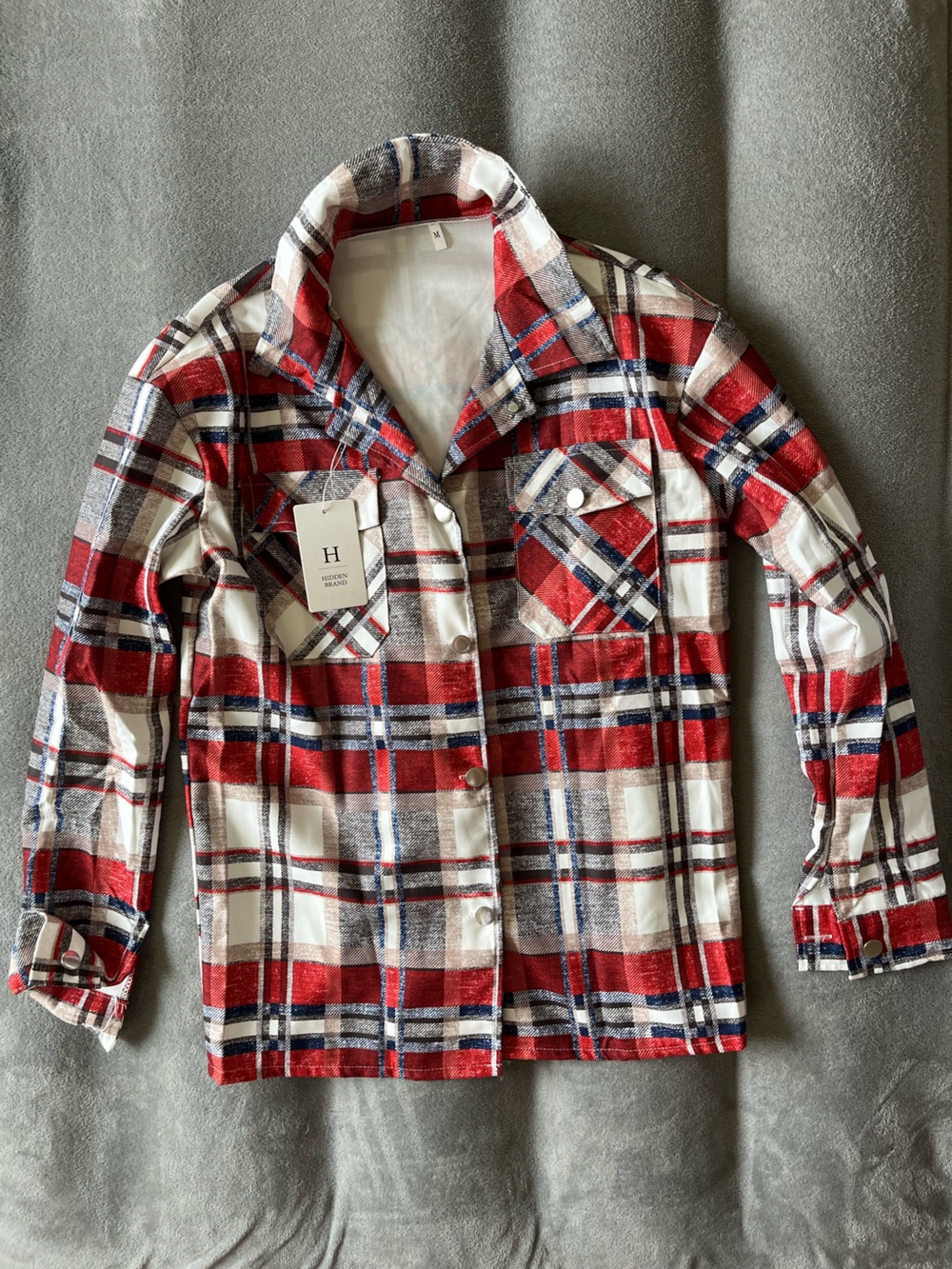 Women's Red Plaid Button-Down Shacket